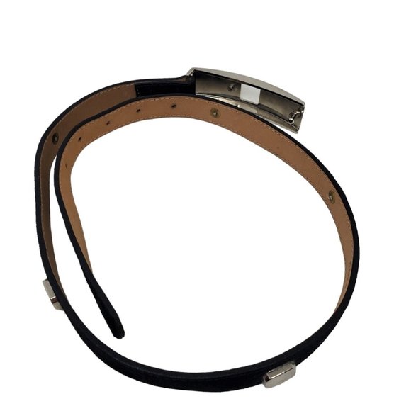 Leatherock Womens Suede Belt Sz 30 Black Leather Silver Tone Mirror Buckle Geo main image 4